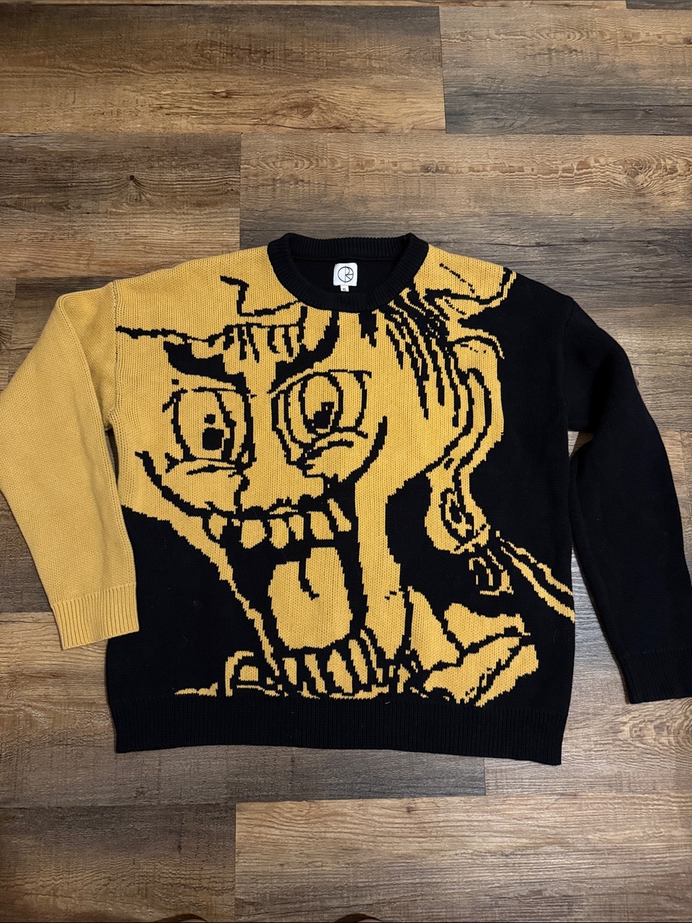 Polar Skate Co. Emile Crewneck Graphic Knit Sweater in Black and Mustard
